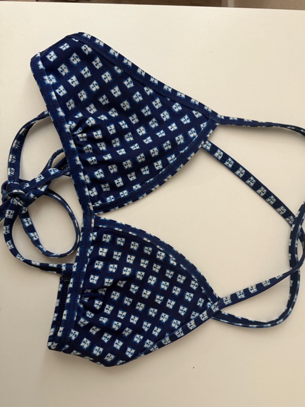 Jolyn Clothing Navy and White Patterned Triangle Bikini Top